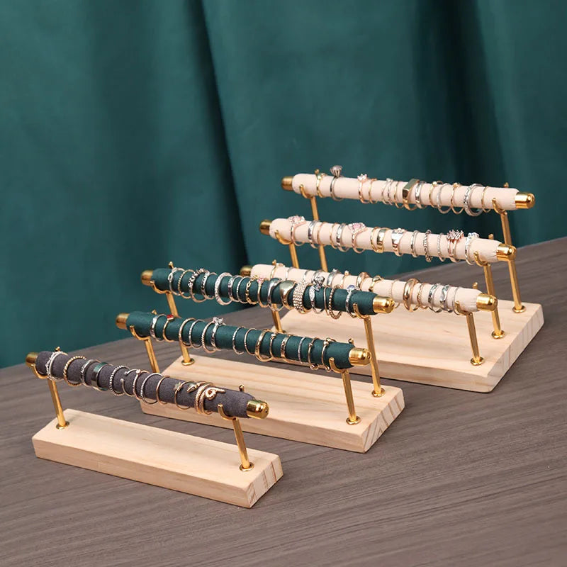 Présentoir d'anneaux de Base en bois massif, tige en éponge, Support d'anneau, étagère de rangement, cadre métallique détachable, présentoir de bijoux, organisateur